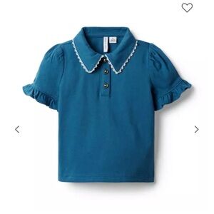 Janie & Jack Collared Ruffle Sleeve Jersey Top, teal color, 18 to 24 months, NWT